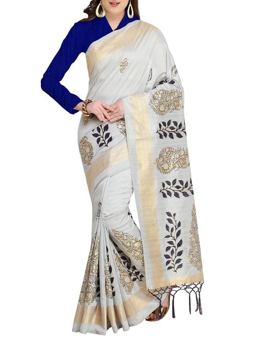 foil placement printed grey saree with blouse - 15444789 - Very Small Image - 1