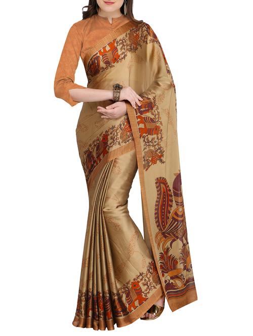 kalamkari printed brown saree with blouse - 15444791 - Very Small Image - 1