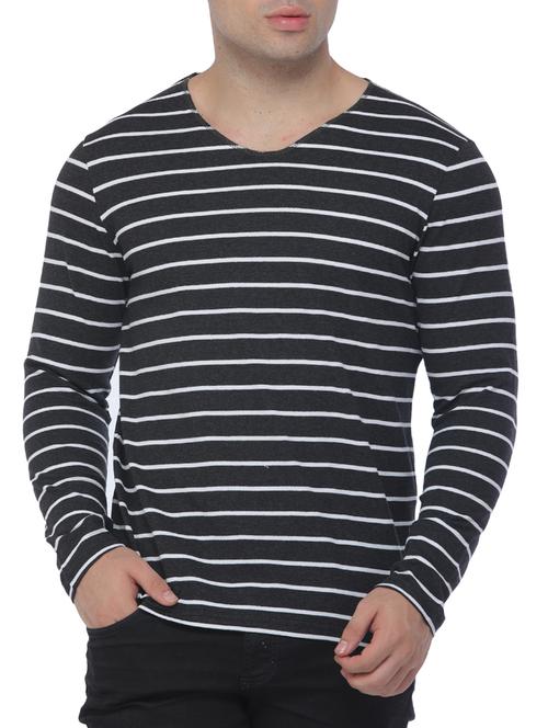 black cotton striped t-shirt - 15444896 - Very Small Image - 1