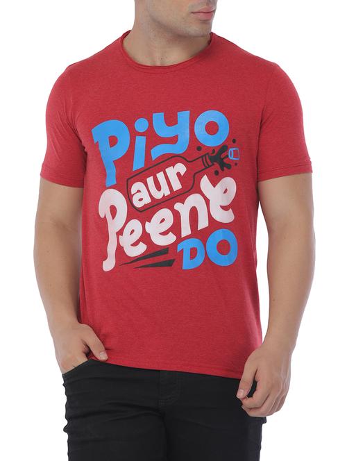 red cotton blend chest print t-shirt - 15444902 - Very Small Image - 1