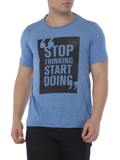blue cotton blend chest print t-shirt - 15444910 - Very Small Image - 1