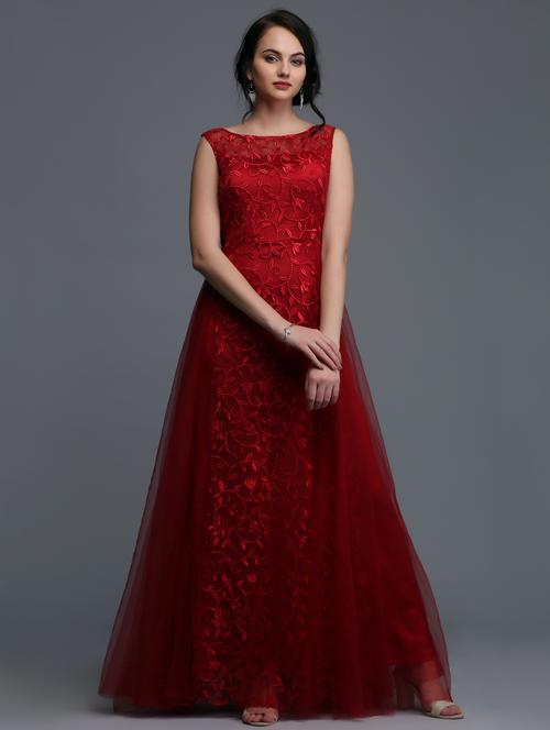 Embroidered net flared gown - 15445043 - Very Small Image - 1