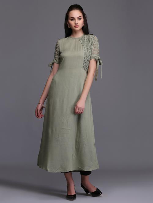 a-line bow sleeves kurta - 15445057 - Very Small Image - 1
