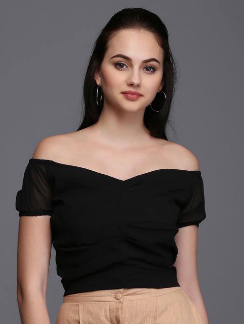 off shoulder pleated crop top - 15445243 - Very Small Image - 1
