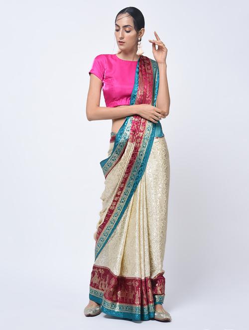 contrast border paisley woven saree with blouse - 15447743 - Very Small Image - 1