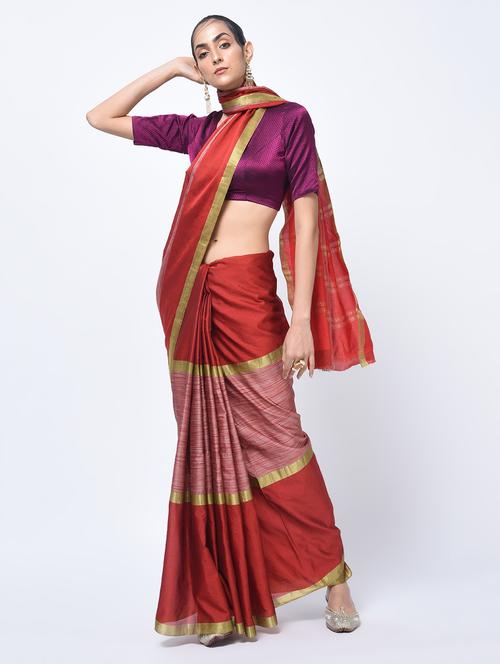 colour block zari woven saree with blouse - 15447745 - Very Small Image - 1