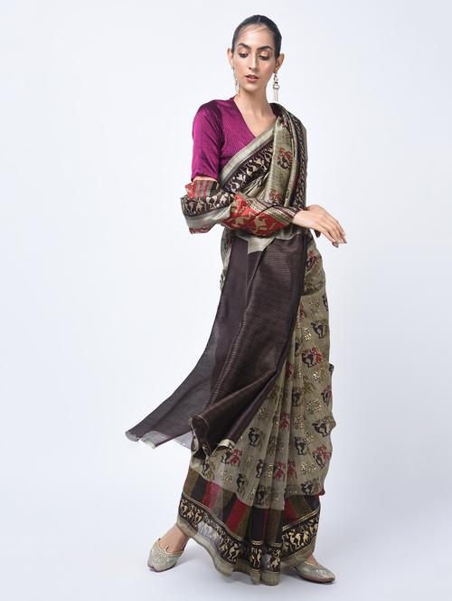 contrast pallu warli printed saree with blouse - 15447746 - Very Small Image - 1