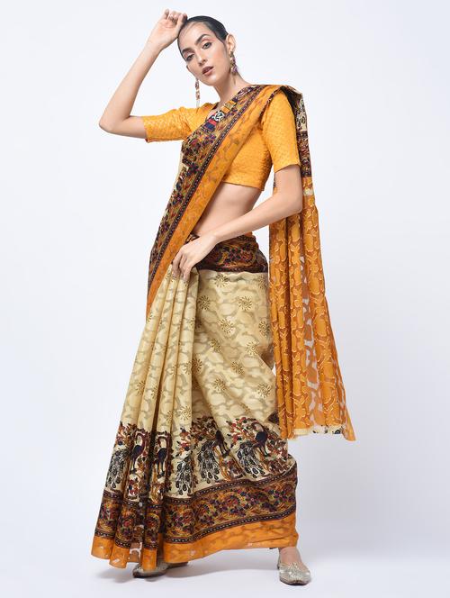 conversational jacquard cut work saree with blouse - 15447749 - Very Small Image - 1