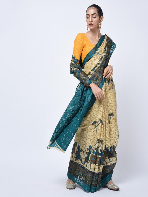 conversational jacquard cut work saree with blouse - 15447751 - Very Small Image - 1