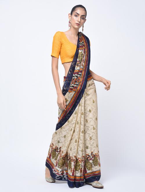 conversational jacquard cut work saree with blouse - 15447752 - Very Small Image - 1