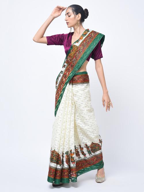 conversational jacquard cut work saree with blouse - 15447753 - Very Small Image - 1