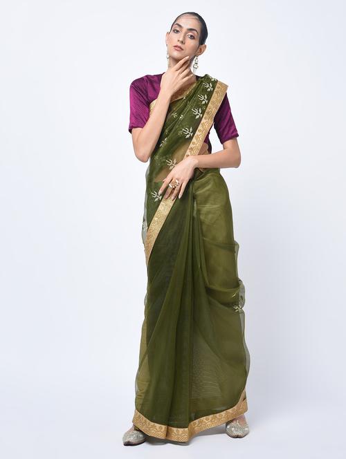 thread embroidered kota doria saree with blouse - 15447770 - Very Small Image - 1