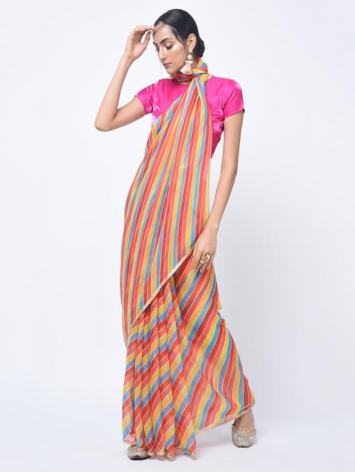 zari piping leheriya saree - 15447772 - Very Small Image - 1