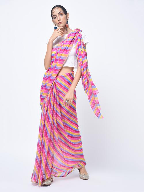 zari piping leheriya saree - 15447773 - Very Small Image - 1