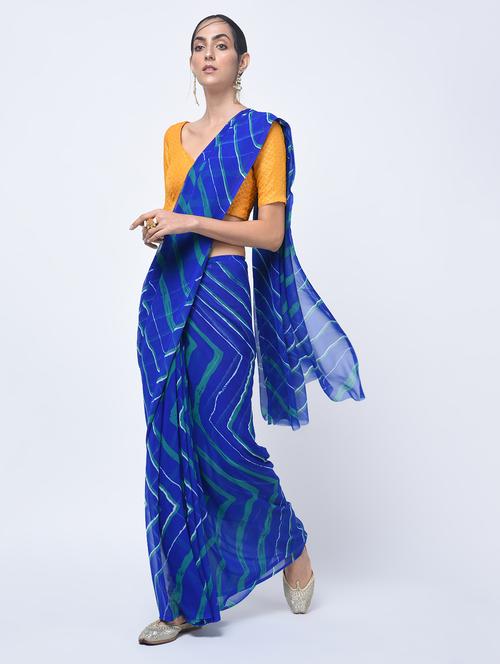 leheriya printed royal blue saree with blouse - 15447780 - Very Small Image - 1