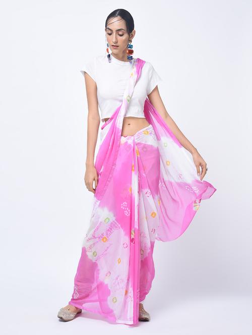 tonal shades bandhani saree with blouse - 15447787 - Very Small Image - 1