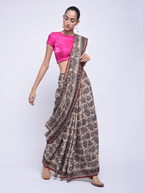 kalamkari bagru printed saree with blouse - 15447819 - Very Small Image - 1