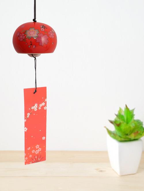 ceramic melodious sound wind chime bell in red color flower design - 15447969 - Very Small Image - 1