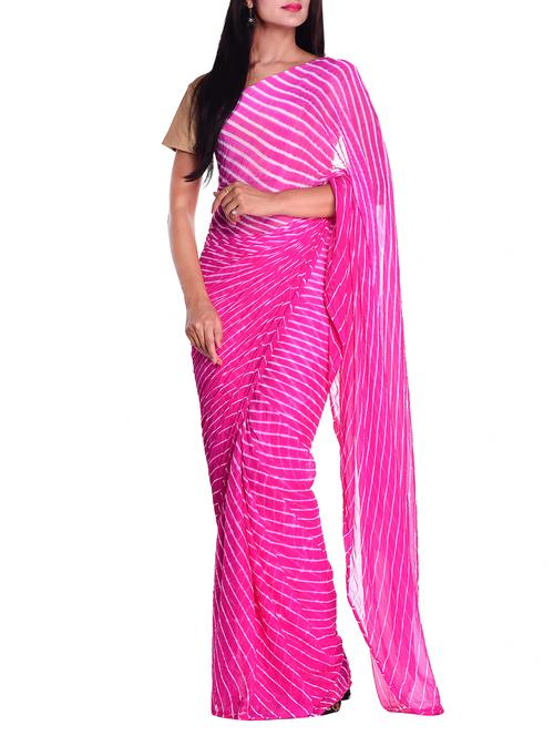 contrast shades pink leheriya saree with blouse - 15448541 - Very Small Image - 1