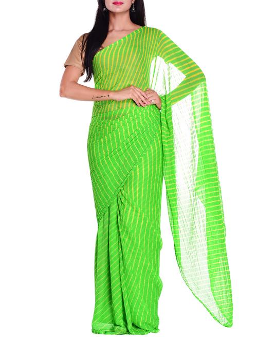 contrast shades green leheriya saree with blouse - 15448542 - Very Small Image - 1