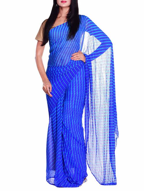 contrast shades blue leheriya saree with blouse - 15448544 - Very Small Image - 1