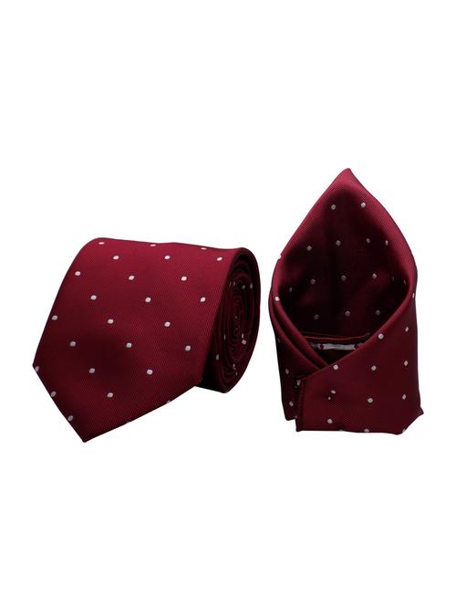 maroon micro fiber tie with pocket square - 15449212 - Very Small Image - 1