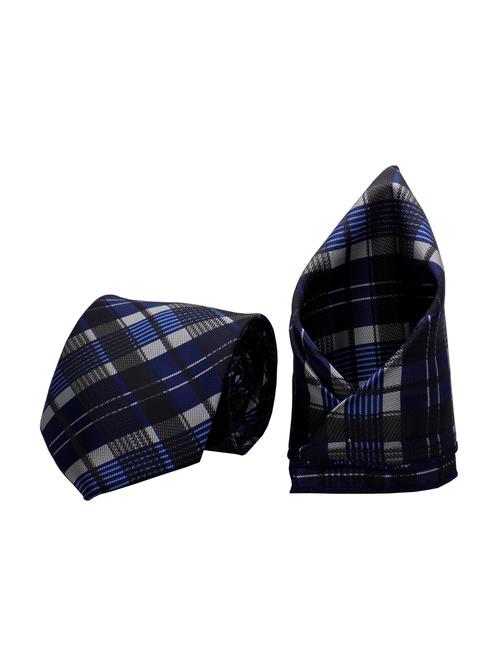 blue micro fiber tie with pocket square - 15449226 - Very Small Image - 1