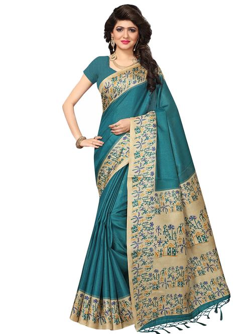 contrast warli border printed saree with blouse - 15449439 - Very Small Image - 1