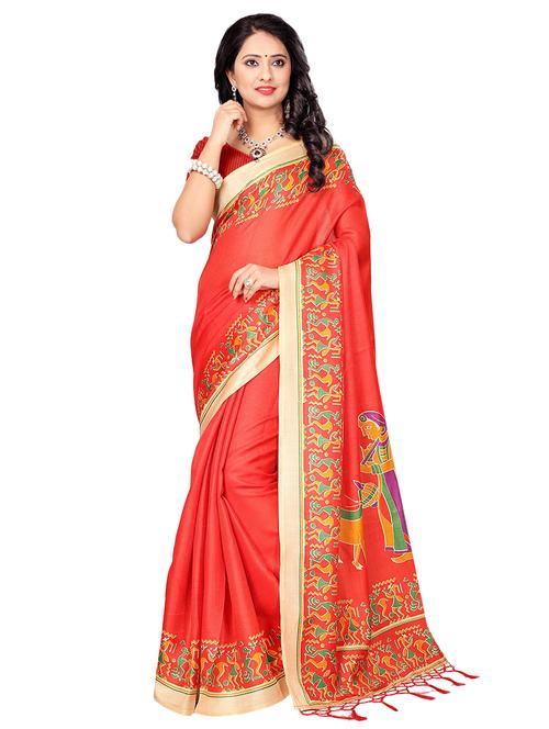 contrast warli border printed saree with blouse - 15449444 - Very Small Image - 1