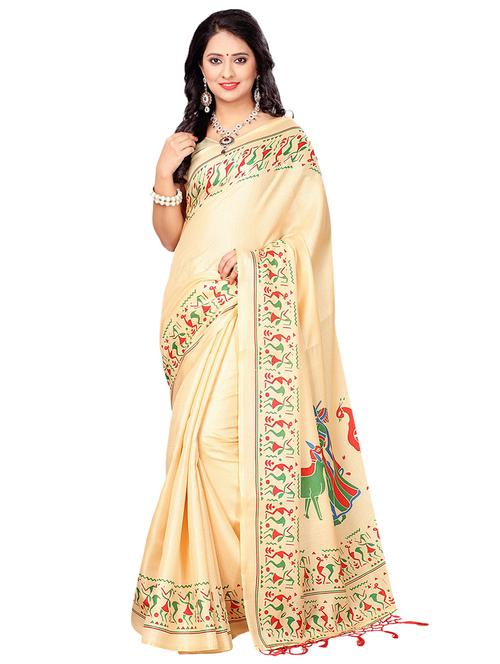 contrast warli border printed saree with blouse - 15449446 - Very Small Image - 1