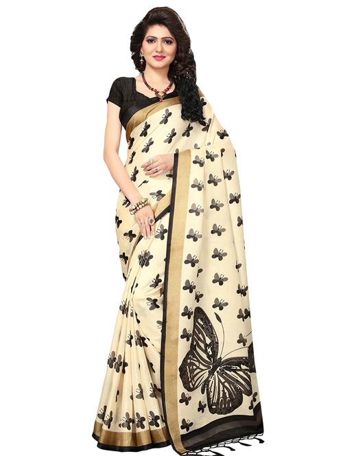 contrast conversational printed saree with blouse - 15449457 - Very Small Image - 1