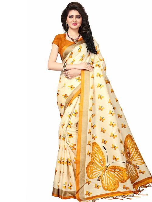 contrast conversational printed saree with blouse - 15449458 - Very Small Image - 1