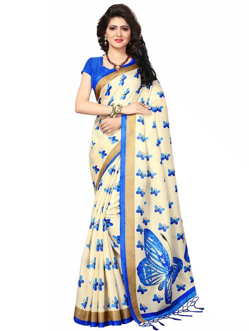 contrast conversational printed saree with blouse - 15449460 - Very Small Image - 1