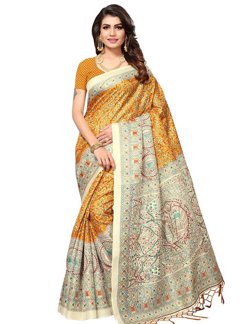 contrast pallu madhubani printed saree with blouse - 15449464 - Very Small Image - 1