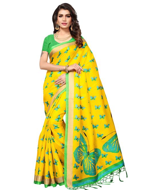 contrast conversational printed saree with blouse - 15449468 - Very Small Image - 1