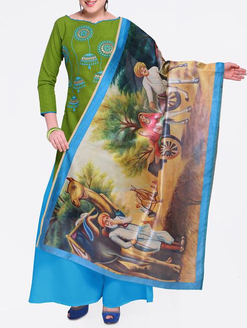 embroidered unstitched palazzo suit - 15449489 - Very Small Image - 1