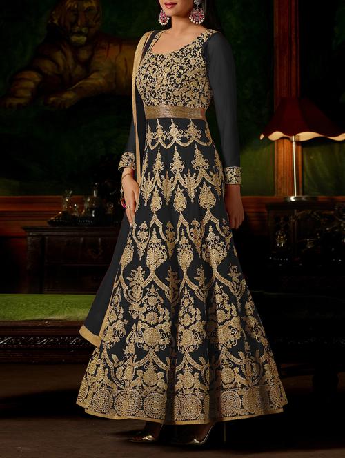 embroidered semi-stitched anarkali suit - 15449841 - Very Small Image - 1