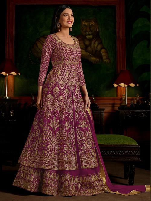 embroidered semi-stitched skirt suit - 15449842 - Very Small Image - 1