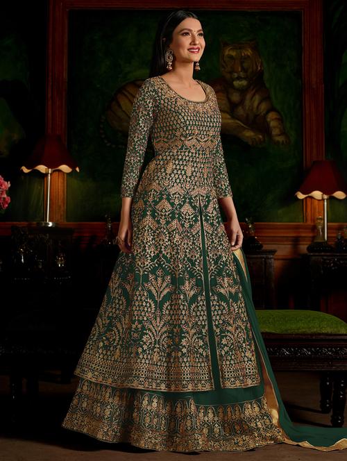 embroidered semi-stitched skirt suit - 15449844 - Very Small Image - 1