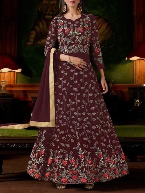 embroidered semi-stitched anarkali suit - 15449847 - Very Small Image - 1