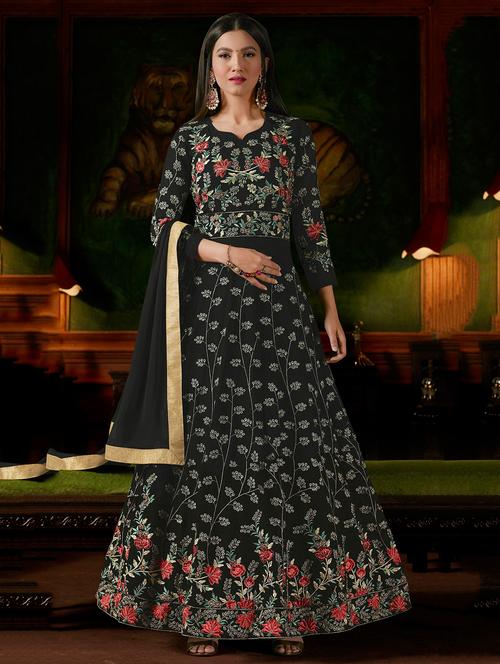 embroidered semi-stitched anarkali suit - 15449849 - Very Small Image - 1