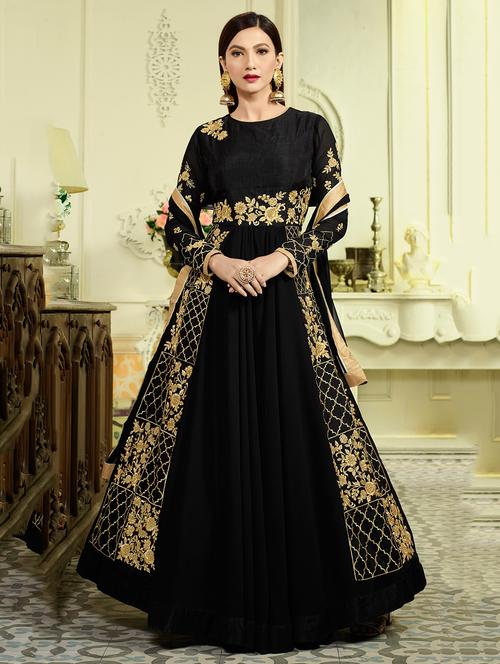 embroidered semi-stitched flared suit - 15449851 - Very Small Image - 1