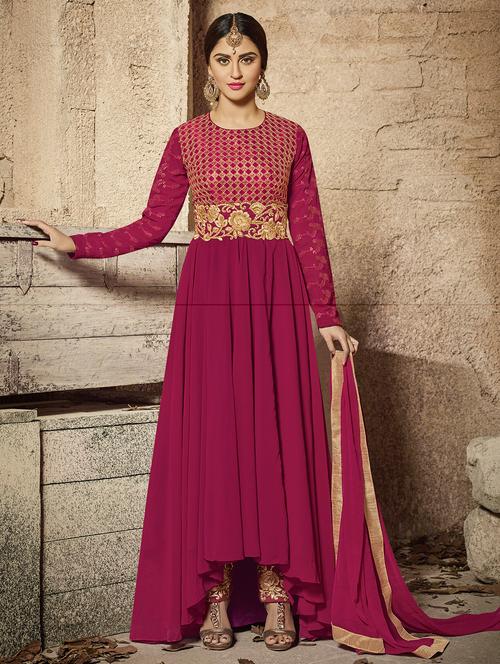 embroidered semi-stitched flared suit - 15449854 - Very Small Image - 1