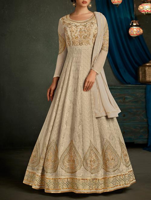 embroidered semi-stitched anarkali suit - 15449856 - Very Small Image - 1