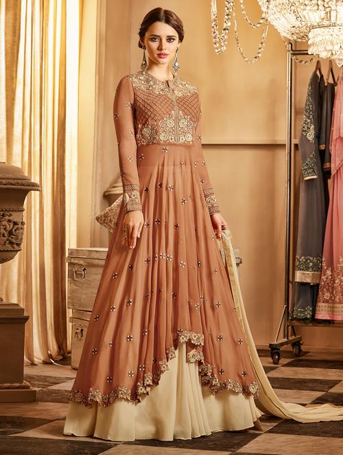 embroidered semi-stitched skirt suit - 15449860 - Very Small Image - 1