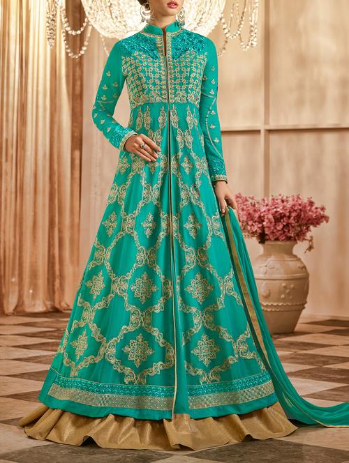embroidered semi-stitched skirt suit - 15449861 - Very Small Image - 1