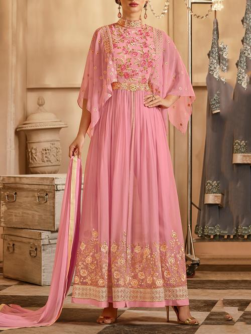 embroidered semi-stitched flared suit - 15449863 - Very Small Image - 1