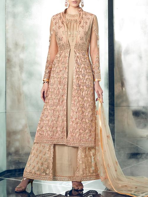 embroidered semi-stitched flared suit - 15449869 - Very Small Image - 1
