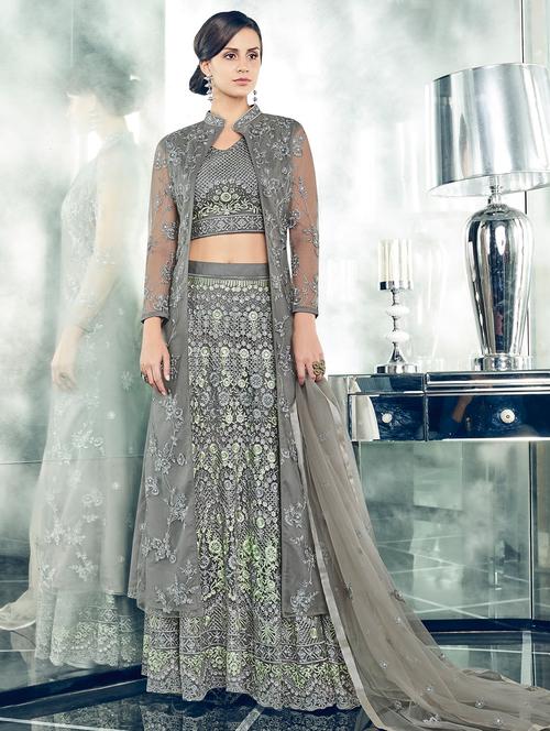 embroidered semi-stitched skirt suit - 15449873 - Very Small Image - 1