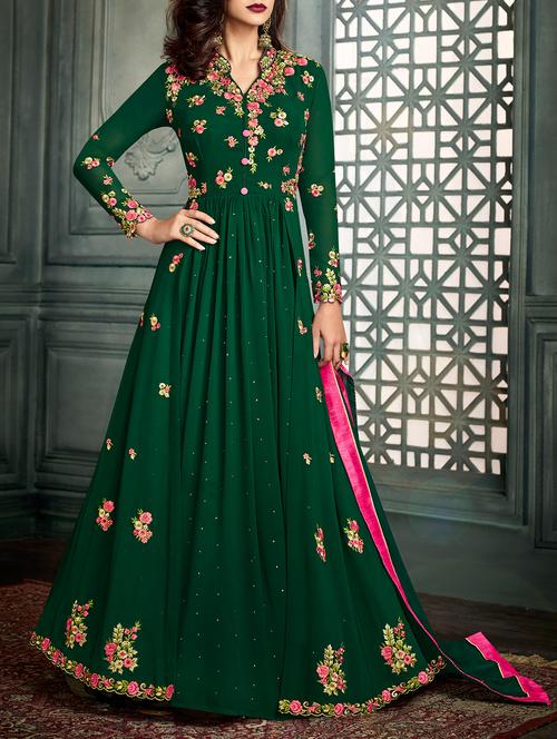 embroidered semi-stitched flared suit - 15449876 - Very Small Image - 1